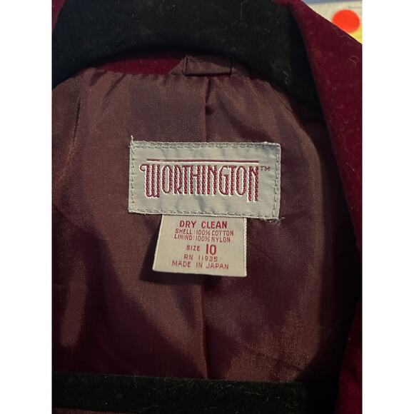 Vintage Worthington Burgundy Velvet Blazer – Size 10 - Picture 2 of 3